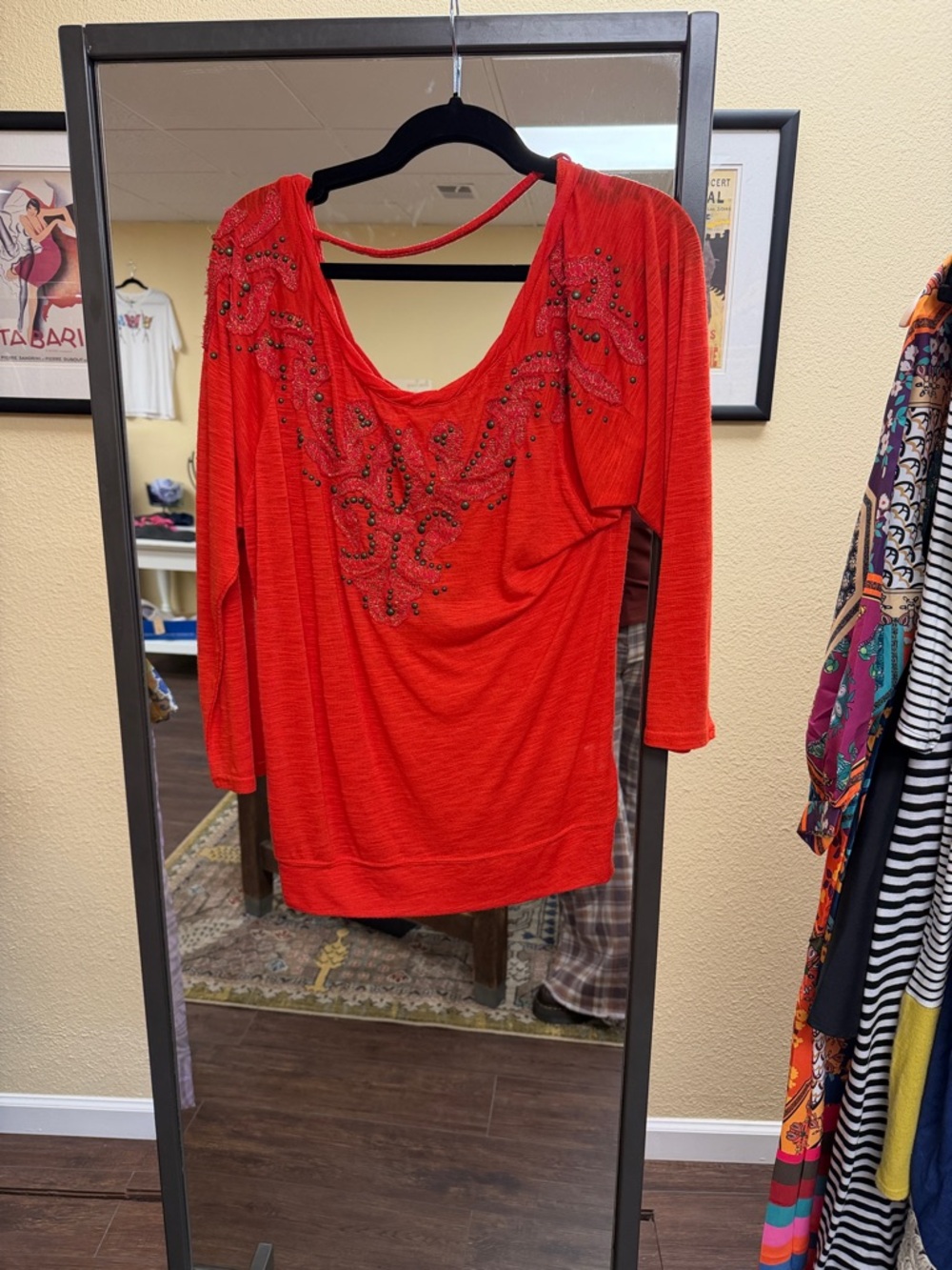 Miss Me Red Embellished Scoop-Neck Tunic